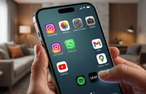 Ícone do WhatsApp na tela de um smartphone ao lado de outros aplicativos, representando o novo recurso de privacidade lançado em 2025.
