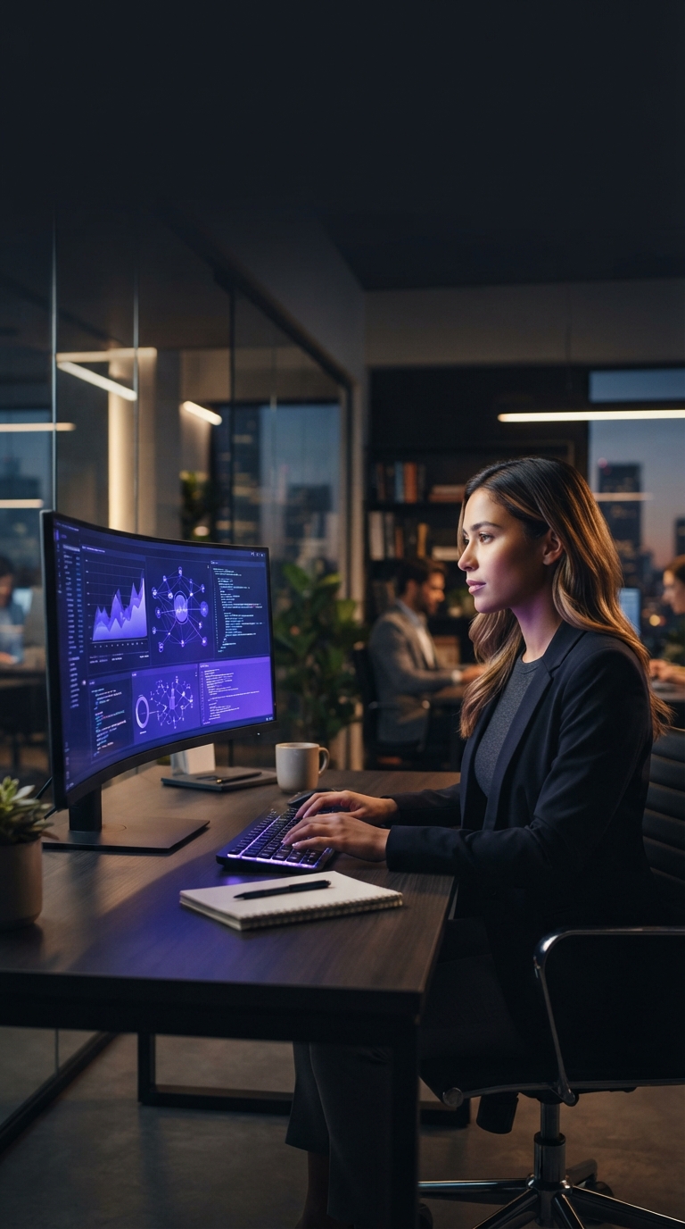 Espaço de trabalho moderno com tecnologia digital.