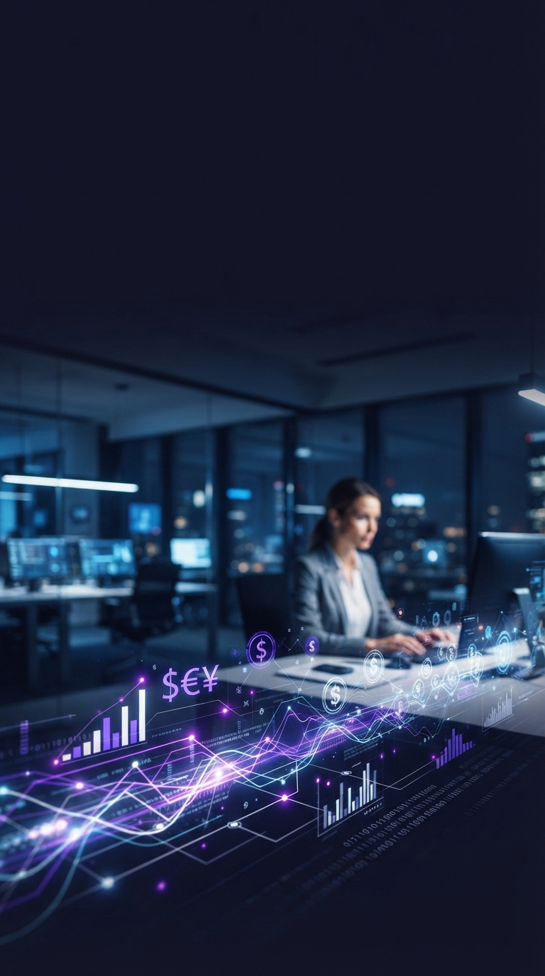 Representação digital e moderna de tecnologia financeira e fluxos de dados.
