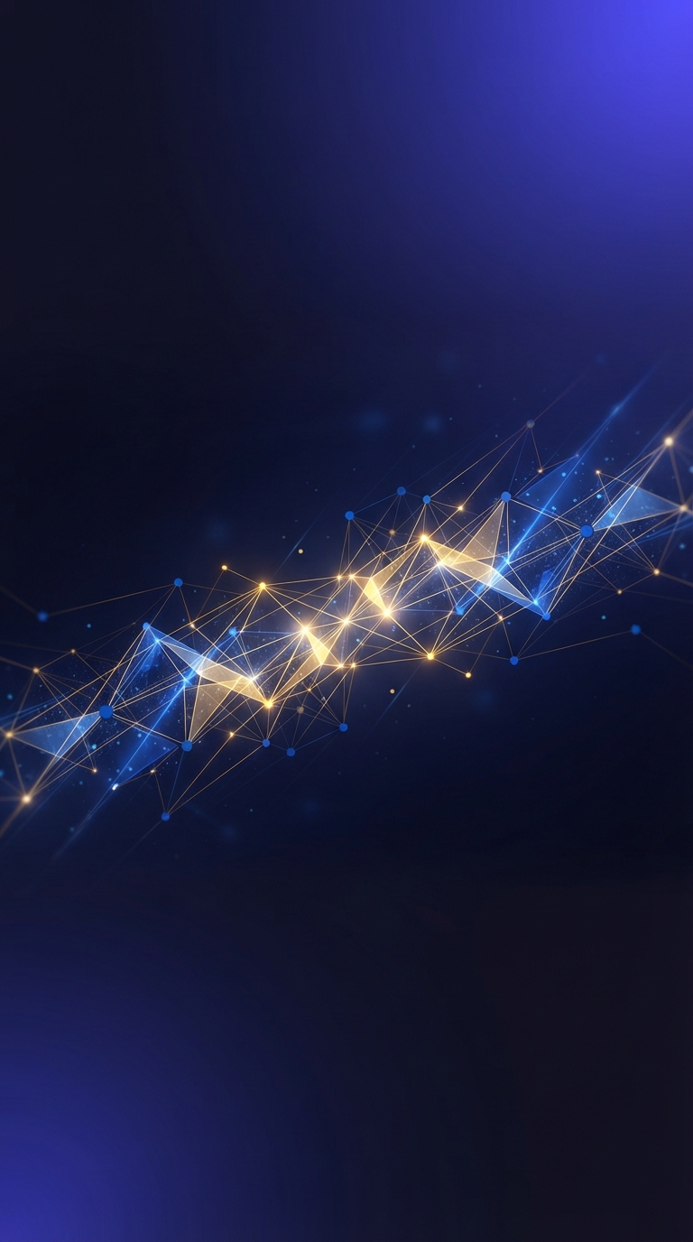 Conceito visual de segurança digital e conexões de rede em tons azul e dourado.
