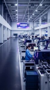 Interior de uma fábrica chinesa moderna de alta tecnologia.