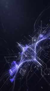 Gráfico abstrato de dados financeiros em um ambiente digital sombrio.