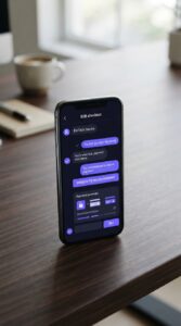 Smartphone com interface de pagamento em um aplicativo de mensagens.