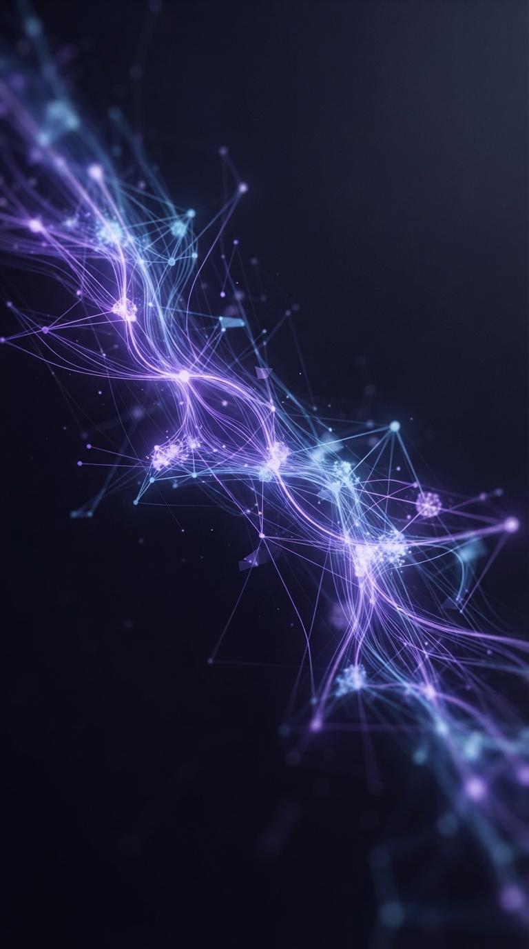 Representação abstrata de redes neurais e fluxo de dados digitais.