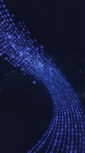 Representação digital de dados e caracteres alfanuméricos em um painel corporativo.
