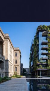 Arquitetura sofisticada da Cidade Matarazzo com foco em design e natureza.