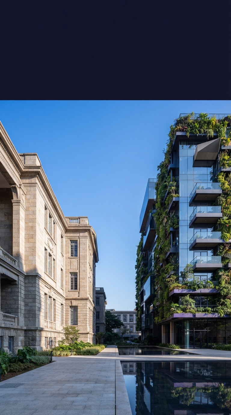Arquitetura sofisticada da Cidade Matarazzo com foco em design e natureza.