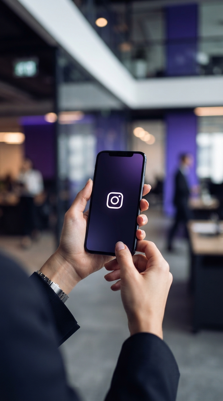 Smartphone com logo do Instagram em ambiente de escritório